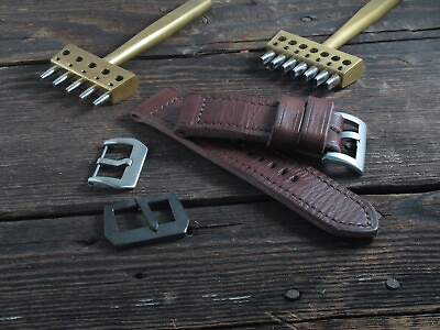 #ad Handmade quot;DC Xquot; dark brown leather watch strap VDB Panerai 282726 2422mm $90.00