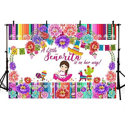 #ad 7x5ft Fiesta Floral Girl Baby Shower Backdrop Mexican Little Señorita Baby Sh... $28.11