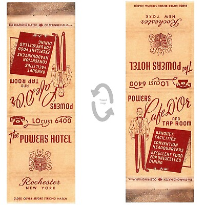 #ad Vintage Matchbook Cover Powers Hotel Rochester NY 1940s Cafe D#x27;or restaurant $11.04