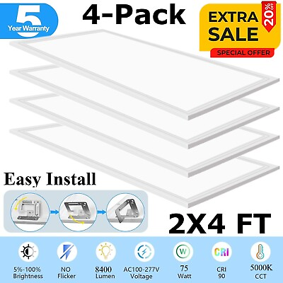 #ad 4 Pack 2x4 Led Panel Recessed Troffer FixtureBack Lit Commercial Ceiling Lights $205.00
