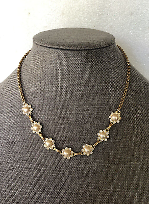 #ad Vintage Faux Pearl Rhinestone Gold Tone Collar Necklace $10.50