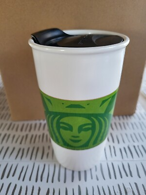 #ad Starbucks 2012 White Ceramic w Green Sleeve 12 oz. Tumbler $16.70