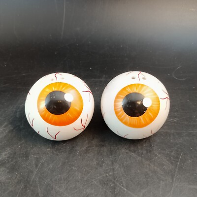 #ad Vintage Halloween Spooky Orange Eyeballs Salt And Pepper Shakers Ceramic $12.00