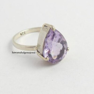 #ad 925 Silver Natural Amethyst Pear Ring Women New Rings Faceted Gemstone Jewelry $11.95