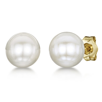 #ad Womens Ladies Pearl Earring 9ct Yellow Gold Earrings White Freshwater Pearl Stud GBP 67.50