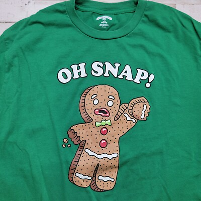 #ad OH SNAP Holiday time CHRISTMAS Funny graphic gingerbread man t shirt green Lg $4.68