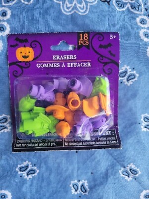 #ad 18 Piece Halloween Eraser pencile toppers shaped erasers bat witch pumpkin $8.00