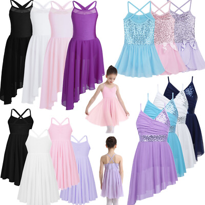 #ad Girls Lyrical Ballet Dance Dress Kids Leotard Skirted Latin Dancewear Costume $18.97