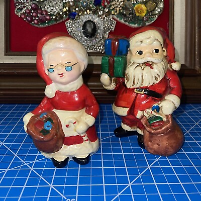 #ad Vintage Santa Coin Bank and Mrs Claus Figurines Homco Japan 5.5 in Christmas $19.95
