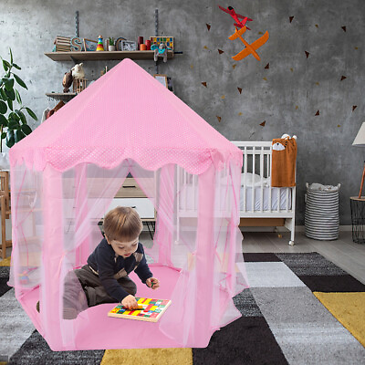 #ad Pink Princess Castle Play Tent Kids Girls Playhouse fr Indoor Outdoor Game House $33.23