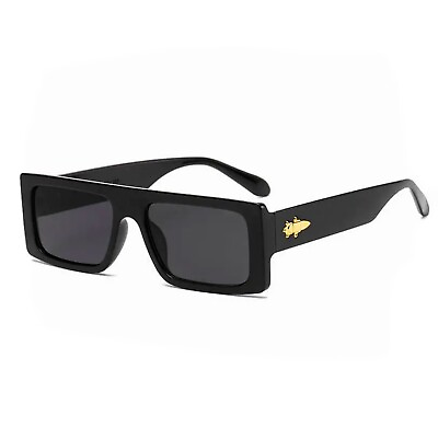 #ad Mens OG 90#x27;s Rectangle Narrow Stylish Black Jewel Buckle Hinge Sunglasses $15.99