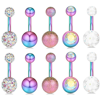 #ad 10x Colorful Belly Button Ring Surgical Steel Curved Navel Barbell Ring Piercing $12.99