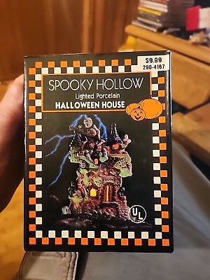 #ad Vintage 1996 Spooky Hollow Lighted Halloween House w Ghosts amp; Skeletons $9.95