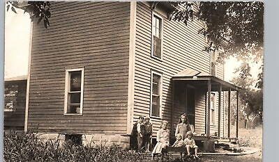 #ad GREAT SHOT FAMILY KIDS HOUSE FRONT PORCH original real photo postcard rppc $7.77
