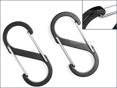 #ad 2pcs Black S Carabiner Hook Snap Clip Ring Clasp Buckle Bag Key chain Keyring AU $11.25