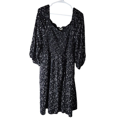 #ad Terra amp; Sky Mini Dress Plus Size 1X Fit amp; Flare Black Polka Dot Smocked $15.00