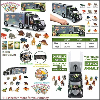 #ad 5 in 1 Transport Truck With Dinosaurs 5 stickers sheets And Wild Animal TOY SET $24.49