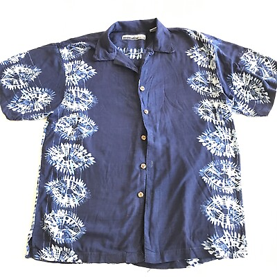 #ad PRESENCE mens navy HAWAIIAN XL shirt: buttons slits sleeves collar $10.50