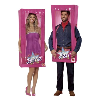 #ad 2023 Movie Barbie or Ken Pink Doll Box Adult Halloween Costume Unisex Women Men $59.49