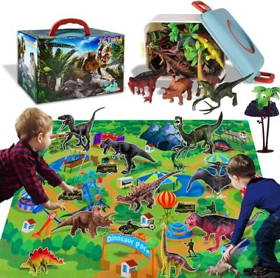 #ad Kids Dinosaur Toys Jurassic Dino Figure Set Play Mat Little Boys Room $24.14
