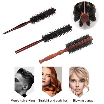 #ad Wooden Handle Small Round Brush Hair Brush Hair Curly Comb Barber Shop AU $7.99