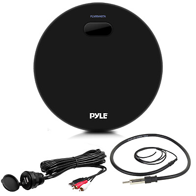#ad Pyle Black Marine Round AM FM Bluetooth USB Radio Antenna Auxiliary Interface $71.49