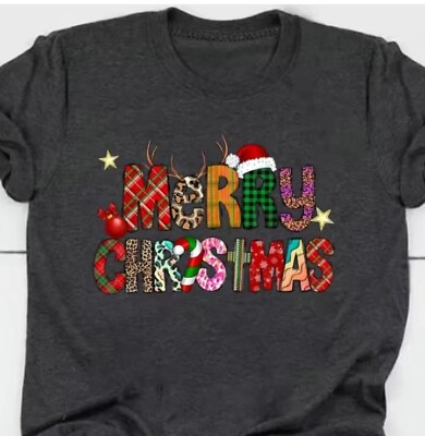 #ad Woman’s Merry Christmas Dark Gray Printed Short Sleeve Tee NWT $18.00