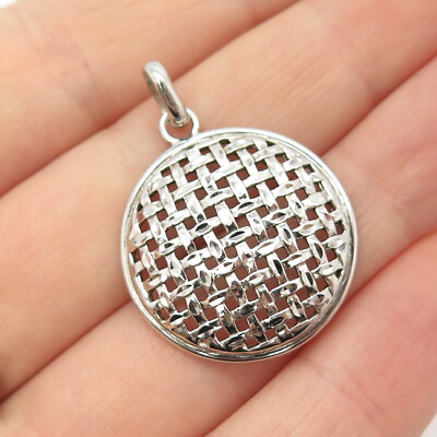 #ad 925 Sterling Silver Vintage Grid Net Round Pendant $24.99