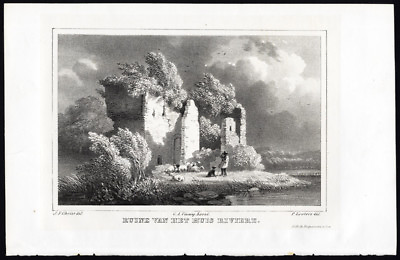 #ad Antique Castle Print SCHIEDAM NETHERLANDS Christ 1846 $62.50