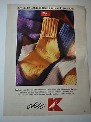 #ad Kmart Chic Buy a Bunch Sock Vintage 1990s Print Ad $8.61