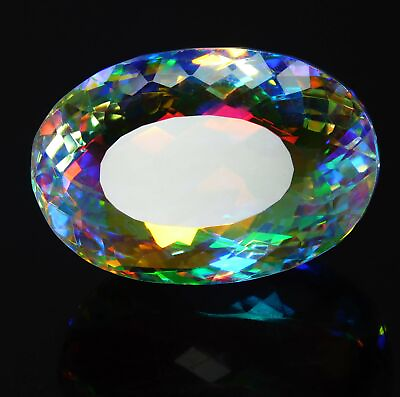 #ad 124 Ct A Flawless Rainbow Mystic Topaz Oval Cut Rare Certified Loose Gemstone $39.09