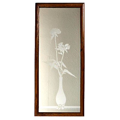 #ad VTG MCM Etched Frosted Glass Floral Mirror Flowers Vase Solid Oak Framed 9x21quot; $48.00