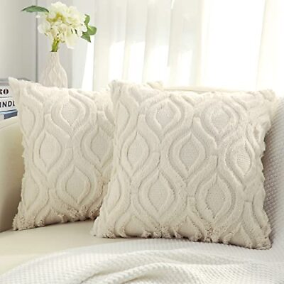 #ad decorUhome Decorative Throw Pillow Covers 18x18 18 x 18 Inch Pack of 2 Beige $18.21