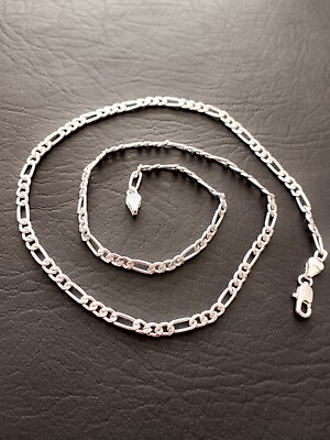 #ad SHARP SHINY 925 SILVER PLATED MEN#x27;S WOMEN#x27;S FIGARO CHAIN NECKLACE 4mm 22quot; $6.74