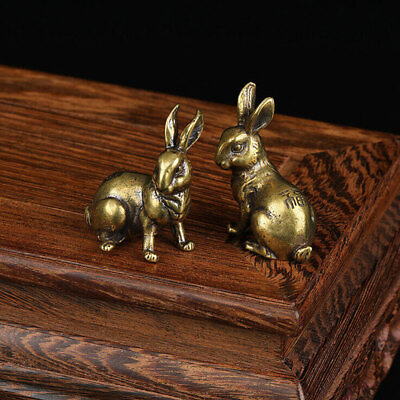 #ad #ad 1 Pair Small Brass Rabbit Figurine Rabbit Statue Ornament House Animal Figurines $10.29