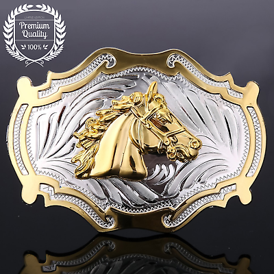 #ad Metal Zinc Alloy Belt Buckle Western Cowboy Casual Fashion Style Horse Head Gold AU $31.30