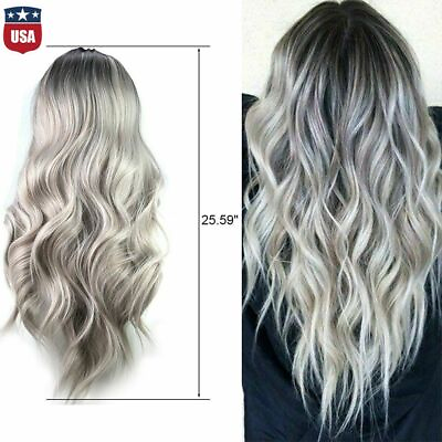 #ad Long Curly Wig Glueless Wigs Women Ombre Human Hair Front Charm Party Wig New $12.95