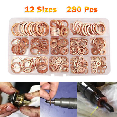 #ad US 12 Sizes Solid Copper Crush Washers Assorted Seal Flat Ring Hydraulic Fitting $23.39