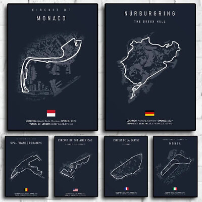 #ad Track Circuit Canvas Painting Formula 1 Wall Art Nordic Poster Aesthetic Picture $11.69