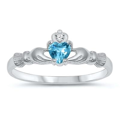 #ad Claddagh Friendship Sterling Silver Ring Blue CZ Heart Sizes 1 10 $12.99