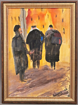 #ad 9160089 Watercolour Signed Gregory 1968 Three Jewish Erudite $154.30