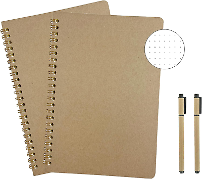 #ad 2 Pack Spiral Dotted Notebooks A5 Journals with 100Gsm Thick Dot Grid Paper Ae $7.99