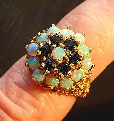 #ad 9CT Gold Natural Opals And Sapphires Large Cocktail Ring Sz N.5 US 7 6.2g GBP 310.00