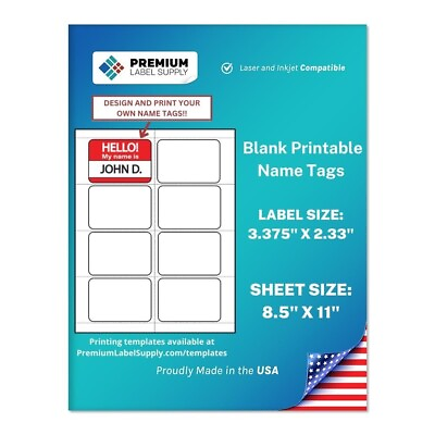 #ad 800 BLANK White 3.375quot; x 2.33quot; Printable Name Tags 8 per Sheet $19.99