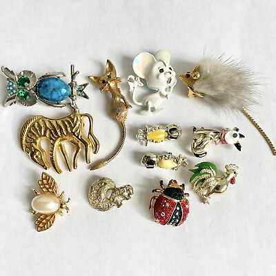 #ad Vintage Animal amp; Insect Brooch Lot Of 12 $25.00