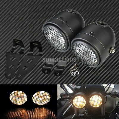 #ad Grill Twin Headlight Motorcycle Double Dual Lamp w Bracket For Street Fighter AU $69.34