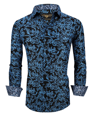 #ad Men PREMIERE Long Sleeve Button Down Dress Shirt BLUE BLACK PAISLEY DESIGNER 623 $39.99