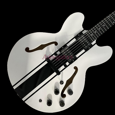 #ad Custom White Electric Guitar Semi Hollow Body HH Pickups Fixed Bridge $266.44