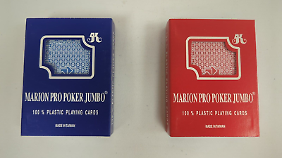 #ad NEW SEALED 2 Marion Pro Poker Jumbo 100% Plastic Playing Card Decks Red amp; Blue $14.40