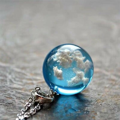 Transparent White cloud Sky Moon Ball Pendant Necklace Women Chain Jewelry Gifts C $2.39